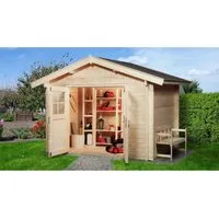 Weka Holz-Gartenhaus Satteldach Unbehandelt 280 cm - Holz-Gartenhaus mit 7,5 m² Grundfläche, ideal für Geräte und Möbel. Einfache Montage dank Steck- & Schraubsystem und robustem Satteldach. Perfekt für Gartenliebhaber!