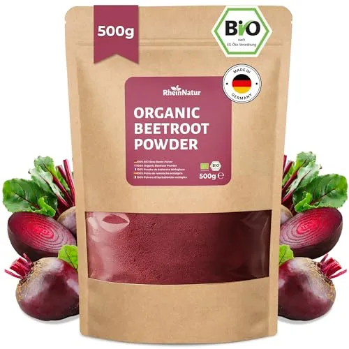 RheinNatur Bio Rote Beete Pulver 500 g – 100% Rote Beete, vegan, natürlich, ideal für Smoothies & Getränke, Bio-Qualität