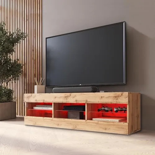 Komodee TV Schrank Tivoli mit LED RGB - Stylischer TV-Schrank aus strapazierfähigen Materialien, ideal für Wohnzimmer und Schlafzimmer. Mit LED-Beleuchtung für eine elegante Atmosphäre und viel Stauraum für RTV-Geräte und Sammlungen.