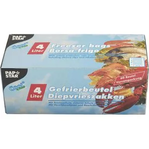 Papstar Gefrierbeutel 14161, 4 Liter, mit Verschlussclips, 25 x 40cm, 60 Stück