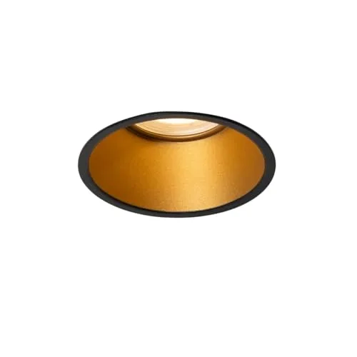 Qazqa Einbaustrahler, Einbauleuchte - Dept - Schwarz Gold, max. 10W, Geeignet für LED, 9cm, Rund, IP44, Ideal als Badezimmerlampe und