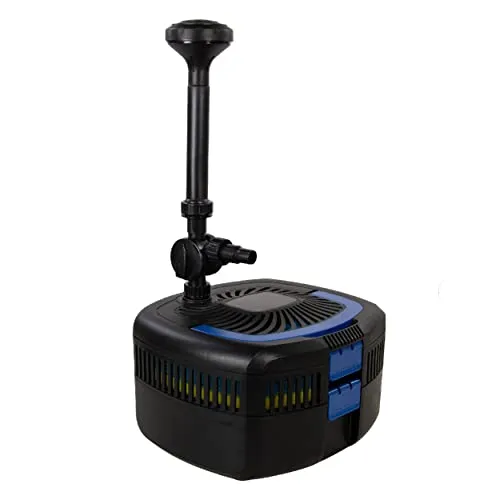 AquaForte GFU-6011 Springbrunnenpumpe + 11W UV-C, Leistung 57W, Max. Förderhöhe 2,5 M, Max. Durchfluss 2,5 m3 pro Stunde, Max. Teichgröße 5 m3, 13/19/25 mm Anschluss, Max. Druck 2 Bar, klares Wasser