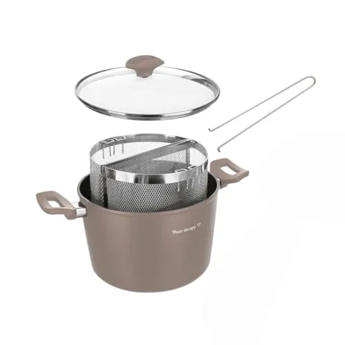 KASANOVA Pastatopf 22 cm mit 2 Körben und Deckel – Nudel- und Gemüsetopf, Doppelkorb für gleichzeitiges Garen, Induktionsgeeignet und für alle Herdarten (Taubengrau)