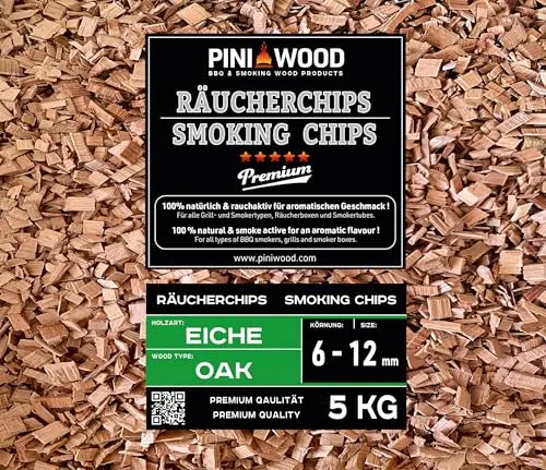 PINI 5 Kg Räucherchips Eiche 6-12 mm Smoking Chips Räucherspäne 18 Liter