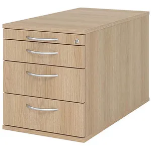 Hammerbacher Rollcontainer 80cm mit 3 Schubfächern - Büroschränke mit zentraler Verriegelung und Auszugsperre, ideal für sichere und organisierte Aufbewahrung im Büro.