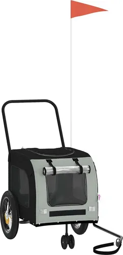 vidaXL Fahrradanhänger für Haustiere Grau und Schwarz 125 x 53 x 54 cm