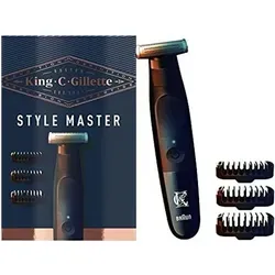 Gillette King C. Gillette Style Master Bart Trimmer - Gesichtshaartrimmer mit 1 langlebiger 4D-Klinge und 3 Kammaufsätzen für vielseitiges Trimmen und präzises Styling, wasserdicht und ergonomisch gestaltet.