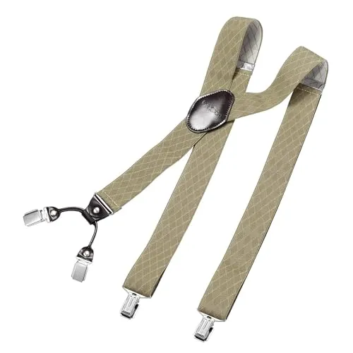 DonDon Hosenträger Herren extra stark Raute hellbraun 3,5 cm Hosenträger Herren breit mit brauem Leder in Y-Form lang - Starke Clips passend für Anzug Jeans Chinos Vintage Rockabilly Suspenders