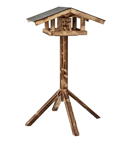 Dehner Natura Wildvogel-Futterhaus Karwendel - Futterstation für Wildvögel aus Fichtenholz mit herausnehmbarer Schublade für einfache Reinigung, inkl. Ständer und Trennwand für zwei Futtersorten.