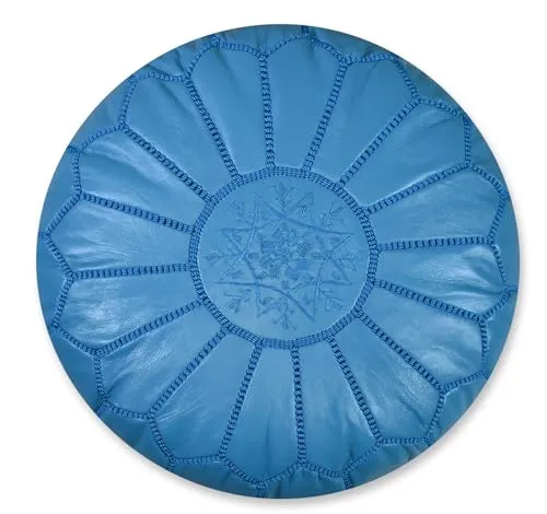 Poufs&Pillows Premium Echt Leder Pouf - Handgefertigt - gefüllt geliefert - Ottoman Sitzsack Fußhocker (Türkis)