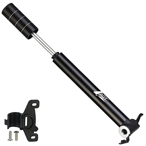 AGT Fahrradluftpumpe: Ultrakompakte Aluminium-Fahrradpumpe, Multi-Ventil, Rahmen-Halterung (Ballpumpe, Mini Luftpumpe, Reifendruck)