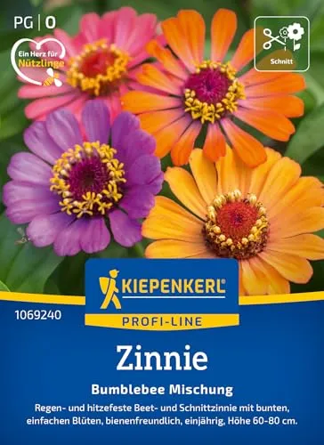 Kiepenkerl Profi-Line Zinniensamen Bumblebee Mischung 1069240 - Regen- und hitzefeste Beet- und Schnittzinnie mit bunten Blüten - Pflanzen, Blumensamen, Saatgut