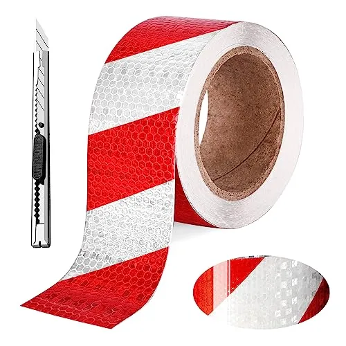 Nizirioo Reflektierendes Klebeband Rot-Weiß, 25m X 5cm Reflektorband Selbstklebend, Wasserdicht Reflektierende Aufkleber Absperrband Warnband Rutschfeste Warnklebeband Zur Abgrenzung Von Zonen