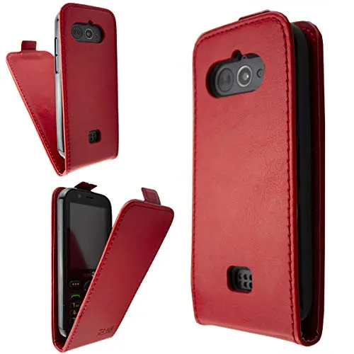caseroxx Flip Cover für Doro 7010/7011 in rot – Handy-Tasche mit Kreditkartenfächern & Magnetverschluss aus Kunstleder, schlank & funktional