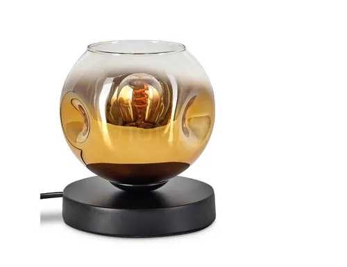 Hofstein Tischleuchte in Schwarz/Gold, modern & elegant - Stilvolle Tischleuchte aus Metall und Glas für den Innenbereich. Mit praktischem Schalter am Kabel, ideal für Esszimmer, Flur oder Wohnzimmer. E27-Fassung für flexiblen Einsatz.