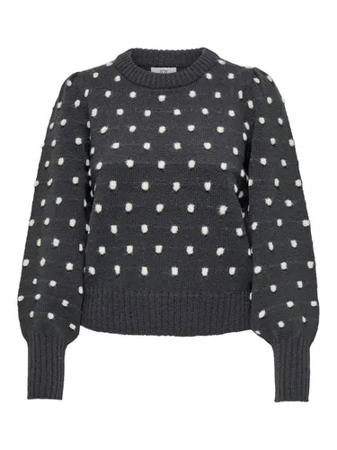 JDY Pullover in Anthrazit - XL - Stylischer Pullover aus recyceltem Polyester mit Puffärmeln und punktemuster, ideal für nachhaltige Modebewusste.