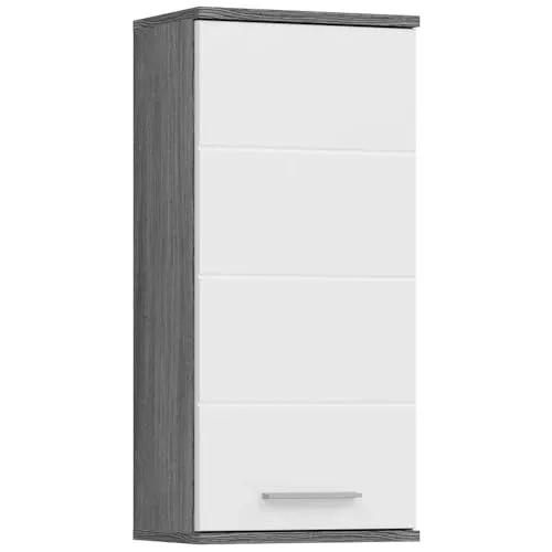 Lomadox Hängeschrank Badschrank in Rauchsilber und Hochglanz Weiß - Praktischer Hängeschrank für das Badezimmer, ideal zur Aufbewahrung von Badartikeln. Mit modernem Design und strapazierfähiger Oberflächenbeschichtung für langlebige Nutzung.