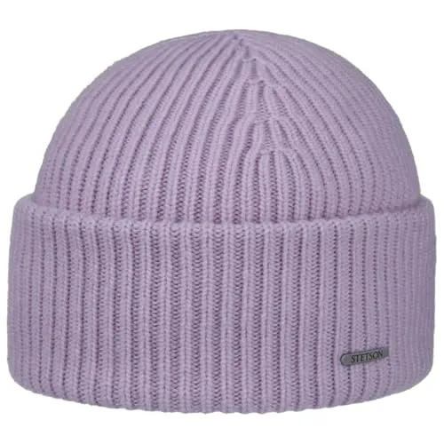 Stetson Classic Beanie Uni einfarbig Made in Italy Damen und Herren Herbst Winter Flieder One Size