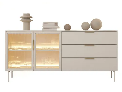 Compleo MARBELA Schubkastenkommode mit Glasfront in beige von Compleo