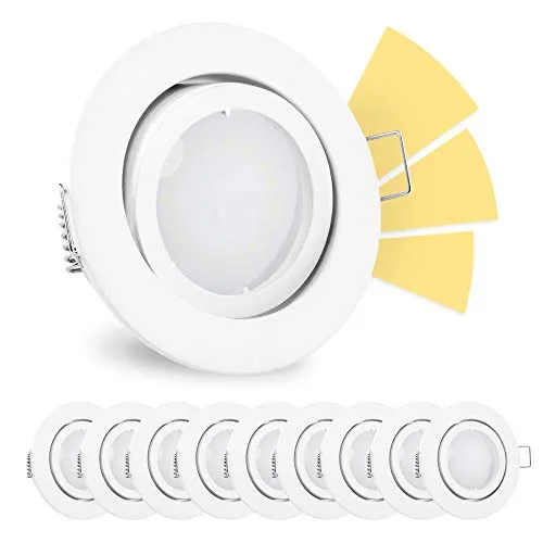 linovum 10 Stück fourSTEP Einbauspots LED schwenkbar dimmbar ohne Dimmer - LED GU10 5W warmweiß - Einbaustrahler weiß rund