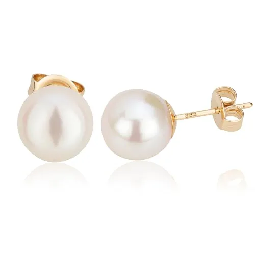 NKlaus Paar 8,5mm echte Süßwasserperle Ohrstecker aus 333 Gelbgold - Ohrringe für Damen | Zeitlose Eleganz mit 8,5mm Süßwasserperlen in 333 Gelbgold, ideal für jeden Anlass und ein Must-Have für stilbewusste Frauen.