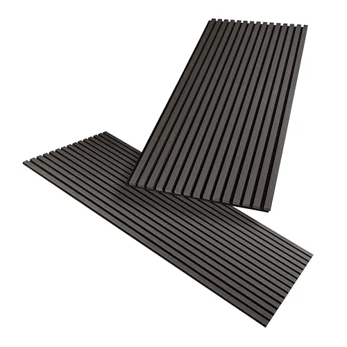HAGEFOL® Akustikpaneele Holz 120x60 cm - 2 Stück, Schwarz - 3D-Wandpaneele aus Holzfurnier auf Akustik Filz, bieten schallabsorbierende Eigenschaften und ein stilvolles Design für jeden Raum.
