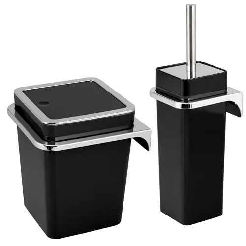 bremermann 2tlg. Bad-Set Savona - Badausstattung Set mit edlem Design, inklusive Kosmetikeimer und WC-Garnitur mit Wandhalterung für mehr Platz und hygienische Anwendung.