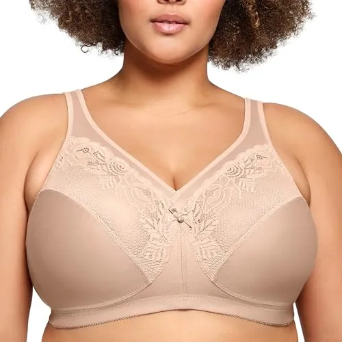 Glamorise Damen 1003 Minimizer Bra, Haut, 95E - Funktionsunterwäsche mit MAGICLIFT-TECHNOLOGIE für optimalen Halt ohne Bügel, minimiert die Brust um eine Cup-Größe und bietet maximalen Komfort dank atmungsaktivem Baumwollmischgewebe.