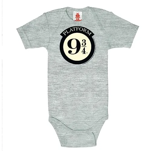 Logoshirt® Harry Potter I Platform 9 3/4 I Logo I Baby-Body Kurzarm - Motiv I grau I Lizenziertes Originaldesign I Größe 74/80