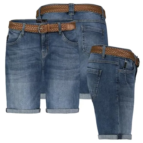 Sublevel Damen Jeans Shorts Bermuda Kurze Hose Shorts Short Denim Stretch Denim, Farbe:Dunkelblau, Größe:L / 40