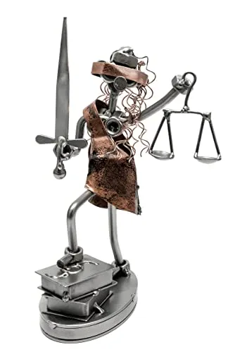 STEEMO Schraubenmännchen Göttin Justitia Schrauben-Lady Geschenk Metall-Kunst Deko 11x10x20 cm