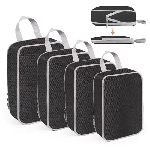 WUFANC Koffer Organizer Set 4-teilig, Packing Cubes Compression, Wasserdichte Packwürfel mit Doppelreißverschluss, Travel Essentials für Handgepäck Koffer Und Rucksack