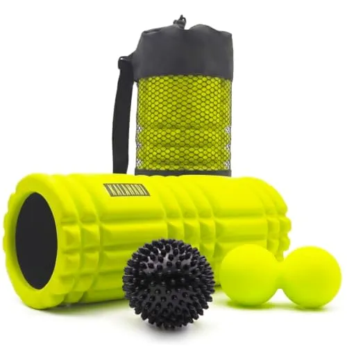 Kalahari Faszienrolle Set, 3 Stück und eBook Übungen, Foam Roller, Faszienball Duoball, Igelball zur Selbstmassage und Faszientraining, Fitness Rolle Rücken, Wirbelsäule, Oberschenkel, Beine, Nacken