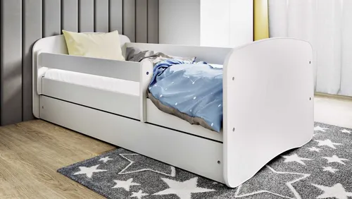 Bjird Kinderbett Weiß 140x70 160x80 180x80 mit Matratze - Hochwertiges Kinderbett für Jungen und Mädchen mit Rausfallschutz, Schublade und bis zu 100 kg Belastbarkeit – perfekt für sicheren und ruhigen Schlaf.