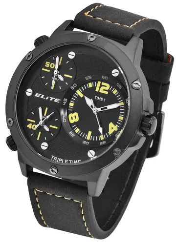ELITE Armbanduhr Herren Uhr Chronograph Ø47mm Schwarz gelb Analog Lederimitation