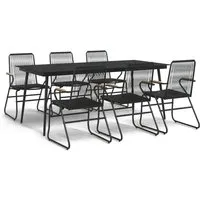 vidaXL 7-tlg. Garten-Essgruppe Schwarz PVC-Rattan - Gartenmöbel-Set aus strapazierfähigem PVC-Rattan, ideal für gemütliche Stunden im Freien. Mit stabilen Stahlgestellen und bequemem Sitzerlebnis für höchsten Komfort.