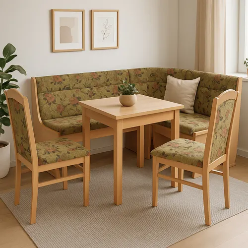 Eckbankgruppe 4-teilig Buche NB/Braun Sitzgruppe Esszimmer-Set Speiseset Ess-Set