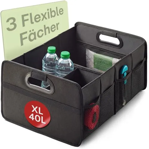 Praknu Kofferraum Organizer Faltbar XL – 3 Flexible Fächer mit 5 Taschen – Rutschfest – Ideale Größe für Ordnung im Auto – Robust & Wasserabweisend aus Oxford Gewebe - Auto Zubehör Innenraum Organizer