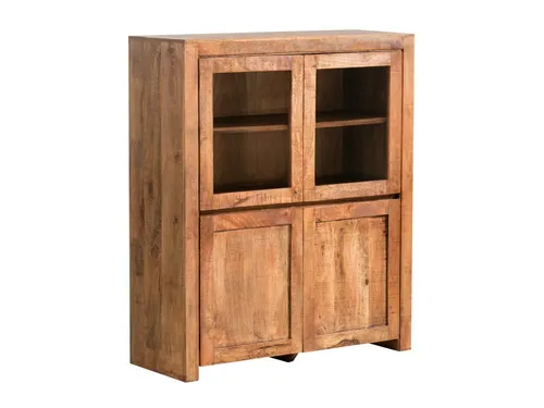 massivum Highboard Country aus Massivholz (1 St) - Braun - Stilvolles Highboard aus Mango-Holz mit 4 Türen, ideal für die Aufbewahrung im Badezimmer. Maße: 118 cm Breite, 140 cm Höhe. Montiert geliefert für sofortigen Einsatz.