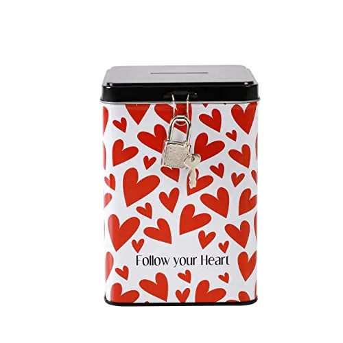 I-TOTAL® – Lustige Spardose mit Vorhängeschloss und Schlüssel, Sparbüchse aus Metall mit Verschluss (Follow Your Heart)