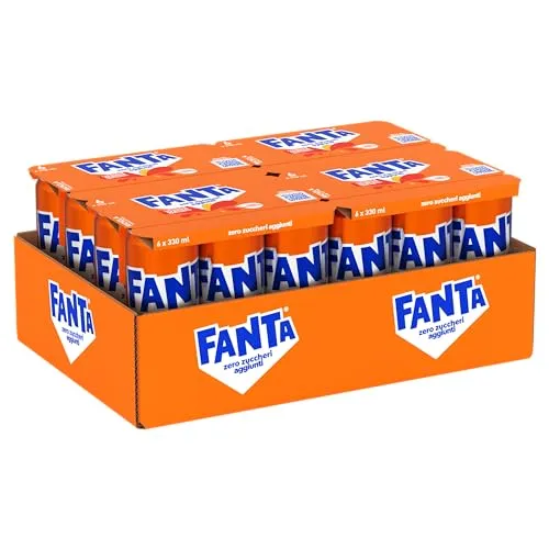 Fanta Zero Sucres Orangengeschmack mit italienischem Orangensaft, ohne Zuckerzusatz und Konservierungsstoffe, 100% recycelbar, erfrischender Geschmack - 24 Dosen à 330 ml
