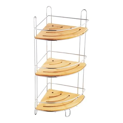 MSV Wandregal Bambus in Braun, Hängeregal aus nachhaltigem Bambus, verchromtes Badregal mit 3 Böden, Handtuchhalter mit Befestigungsmaterial