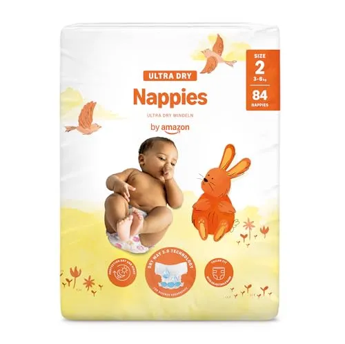 By Amazon Ultra Dry Windeln – Größe 2 (3kg–6kg) – 84 Stück (1 Packung mit 84 Stück)