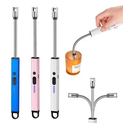 Lichtbogen Stabfeuerzeug USB Aufladbar Elektrisches Feuerzeug Lang Sicherheitsschloss Tragbare Winddichte Flammenlose für Yankee Kerzen, Grill, Herd, Camping, Kamin, 3 Stück