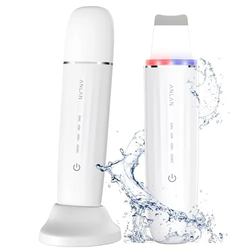 Ultraschallpeelinggerät für Gesicht, ANLAN IPX7 Wasserdicht Ultraschall Skin Scrubber 6 in 1 Gesichtsreinigungsgerät Blau Rotlichtlampe Gesicht Porenreiniger mit Type-C Ladebasis