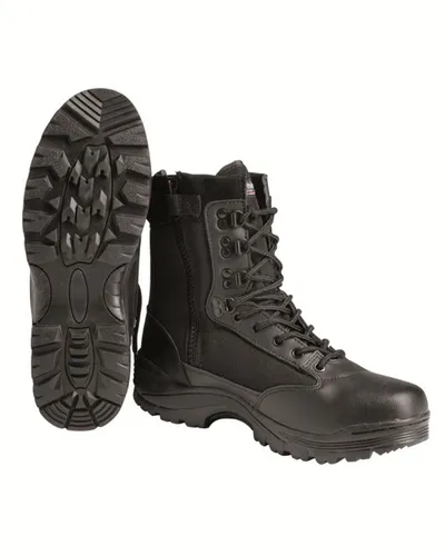 Mil-Tec Tactical Boot mit YKK-Zipper, 38 EU, Schwarz - Wanderschuhe mit robustem Action-Leder und YKK-Reißverschluss für schnelles An- und Ausziehen. Ideale Einsatzschuhe für Polizei und Sicherheit sowie für Outdoor-Aktivitäten.
