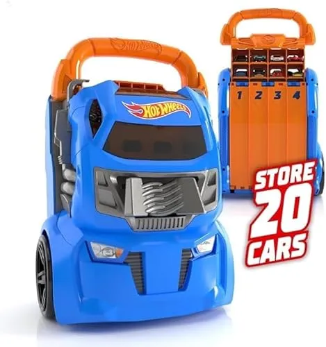 Hot Wheels Cefa Toys Koffer für Autos, 2-in-1 mit 20 Autos Kapazität - Motorfahrzeugspielsets für Kinder, mit integriertem Launcher für spannende Rennen und sofort einsatzbereit – der ideale Begleiter für kleine Rennfahrer!