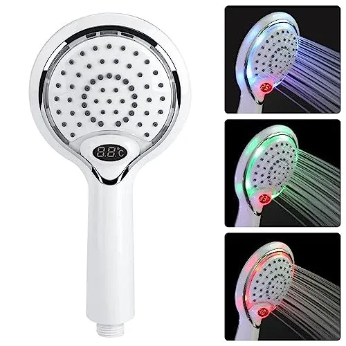 Farbe LED Handheld Dusche Spray Kopf mit Digitale Temperaturanzeige, Wasser Flow Powered ABS Chrome Finish für Badezimmer (Weiß) 3