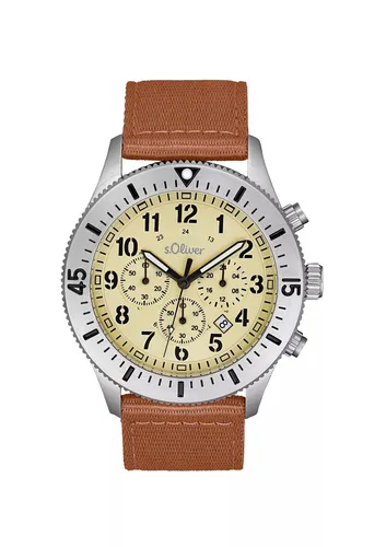 s.Oliver Herren Chronograph Armbanduhr mit Textilarmband - Armbanduhren für Herren, 5 bar wasserdicht und mit elegantem Textilarmband für hohen Tragekomfort, ideal für Freizeit und Sport.