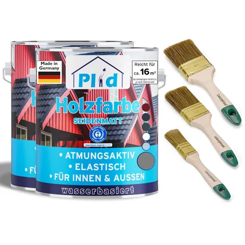 Holzfarbe 1,5l Silbergrau mit Pinselset